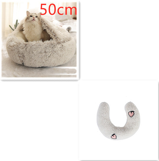Lit 2 en 1 pour chien et chat - Lit d'hiver rond en peluche chaud pour animaux de compagnie - Lit doux et long en peluche pour animaux de compagnie